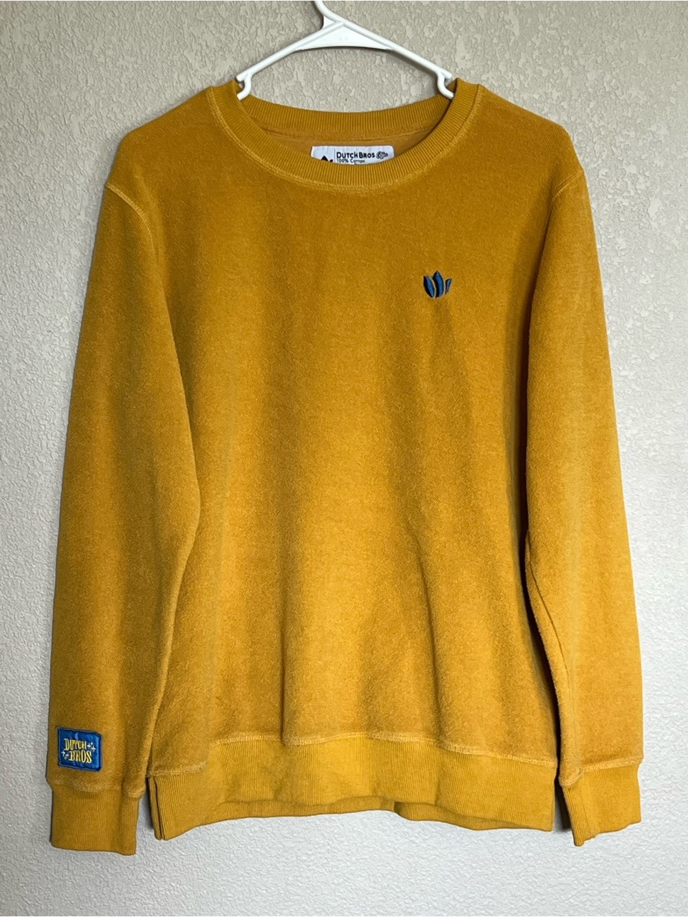 Men’s Dutch Bros Mustard Yellow Men's Crewneck Sweater Size Medium 100%‎ Cotton